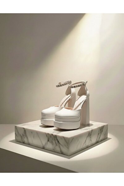 Tarz Topuklar Figorooo, din piele lacuită albă, cu platformă dublă, design sp...