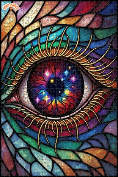 Esranın Dünyası Colorful Galaxy Eyed Stained Glass Art Double-Layer Framed Wo...