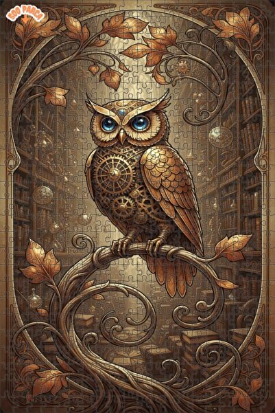 Esranın Dünyası Magical Mechanical Owl Oil Painting Look Double Layer Framed ...