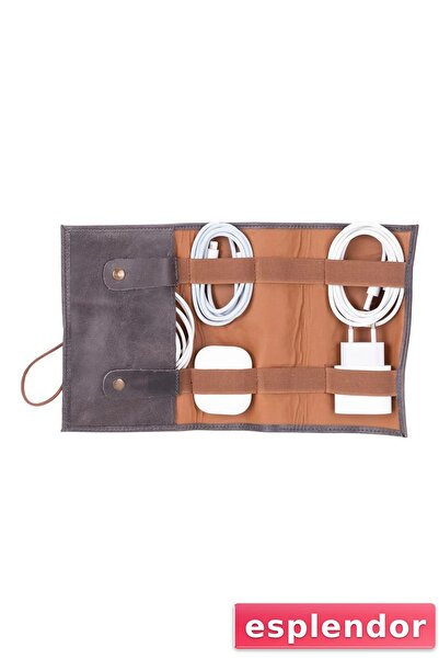 esplendor Leather Cable Accessory Carrying Case Antique Gray