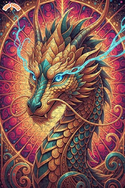 Esranın Dünyası Golden Dragon Art Double Layer Framed Wooden Puzzle 1000 Piec...