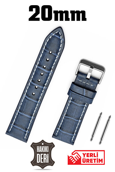 Saatse 20mm Navy Blue Crocodile Genuine Leather Watch Band Strap