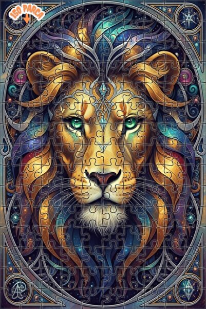 Esranın Dünyası Lion Portrait Oil Painting Modern Art Double-Layer Framed Woo...