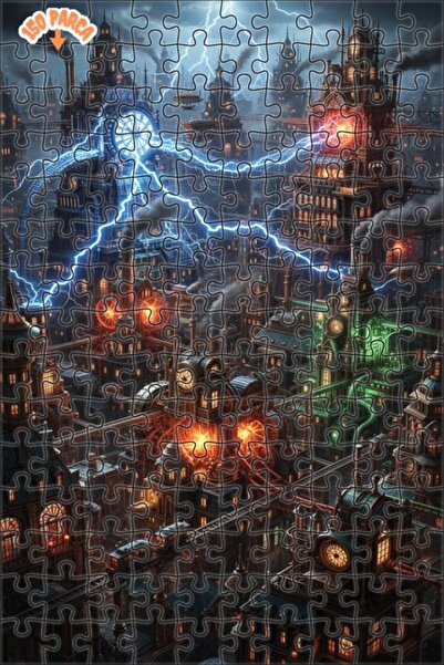 Esranın Dünyası عاصفة في السماء في مدينة البخار مزدوج الطبقات بازل خشبي مؤطر ...