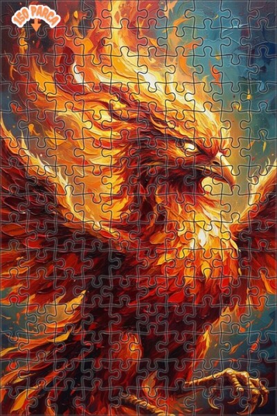 Esranın Dünyası Flaming Phoenix Oil Painting Look Art Double-Deck Framed Wood...