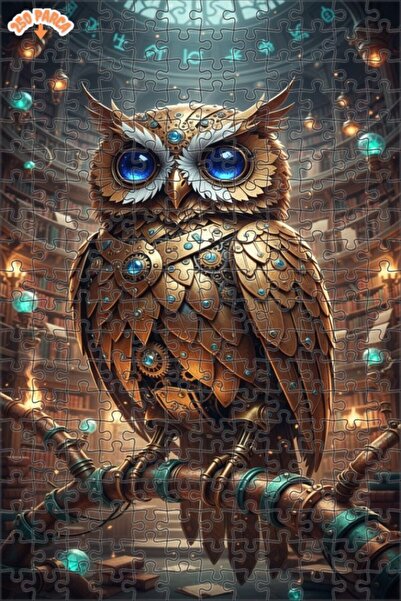 Esranın Dünyası Steampunk Owl Mechanical Wonders Double Deck Framed Wooden Pu...