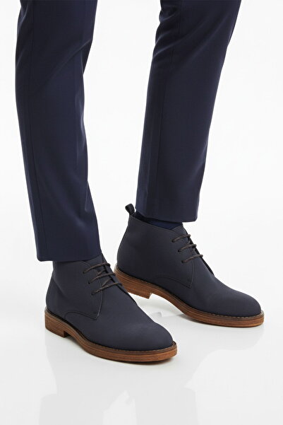 Aspor Navy Blue Lace-Up Genuine Leather Men's Classic Boots