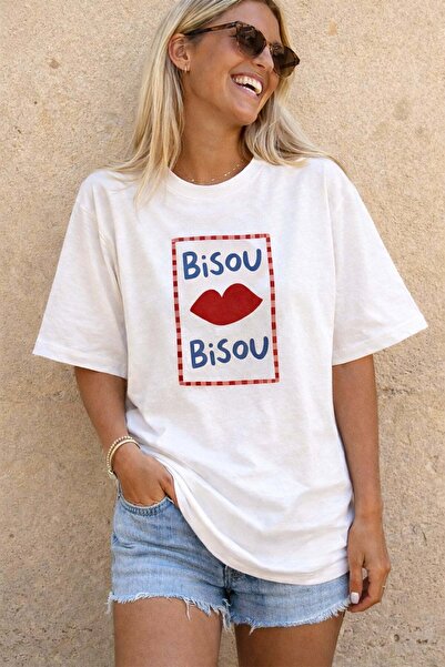 Monila Kadın Premium Kumaş Baskılı Pamuklu Oversize T-shirt