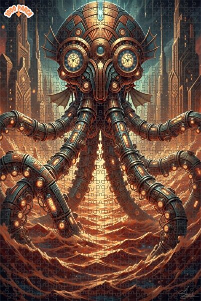 Esranın Dünyası Buharlı Tekno Octopus Double-Layer Framed Wooden Puzzle 1000 ...
