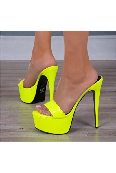 Tarz Topuklar Coco Neon Yellow- Transparent Women's High Heels