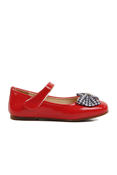 Aspor Red Patent Leather Girl's Ballerina Ballerina with Bow Ribbon