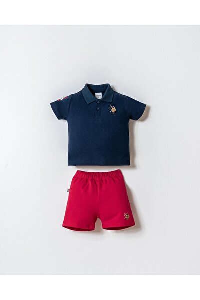 U.S. Polo Assn. طقم تي شيرت للأولاد الصغار بياقة بولو وشورت بيكيه