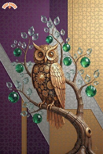 Esranın Dünyası Steampunk Owl Tree Double Layer Framed Wooden Puzzle 1000 Pie...