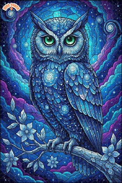 Esranın Dünyası Mysterious Night Owl Glass Mosaic Look Wooden Puzzle 1000 Pie...