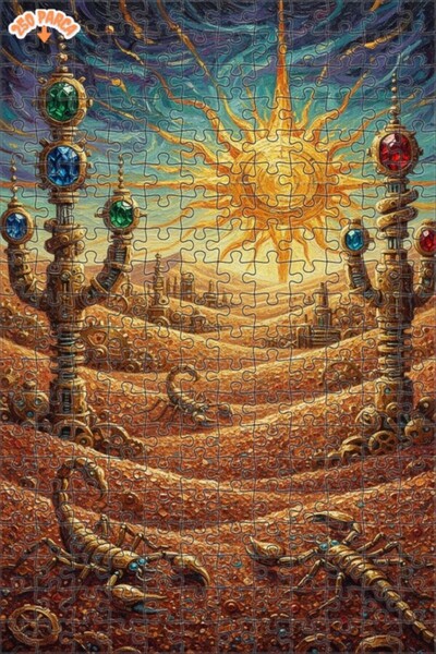 Esranın Dünyası Steampunk Sun and a Crepe Realm Oil Painting Double-Layer Fra...