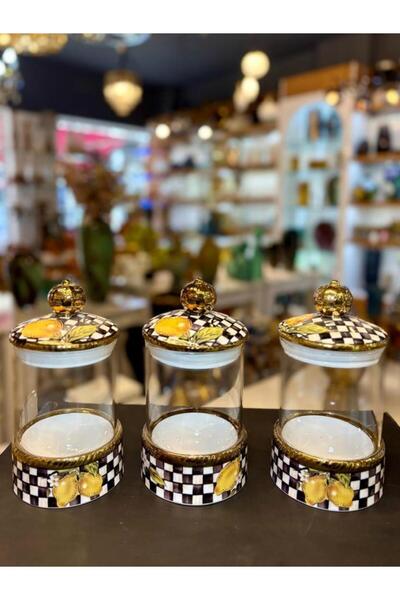 Miss Betty LEMON 3'LÜ PORSELEN CAM DÜZ KAVANOZ