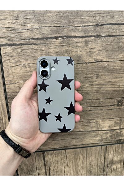 YZGOLDEN Velvet Black Star Printed Phone Case Compatible with iPhone 16