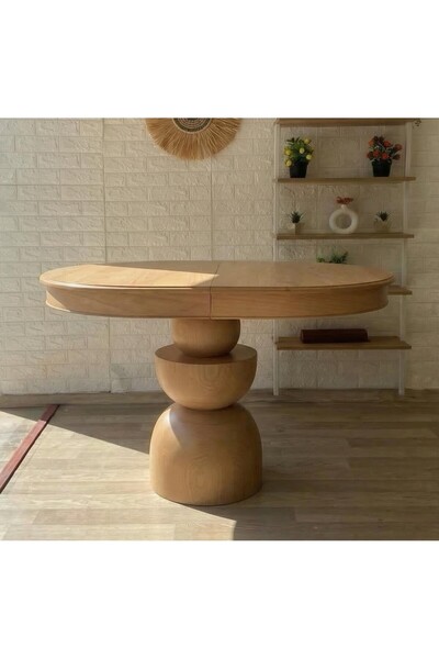 silla Boğum Ayaklı Masa Ahşap Oval Naturel Renkli Açılır Masa (BOY 80 CM/EN 1...