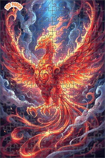 Esranın Dünyası Flaming Emerald Phoenix Oil Painting Look Double Layer Framed...