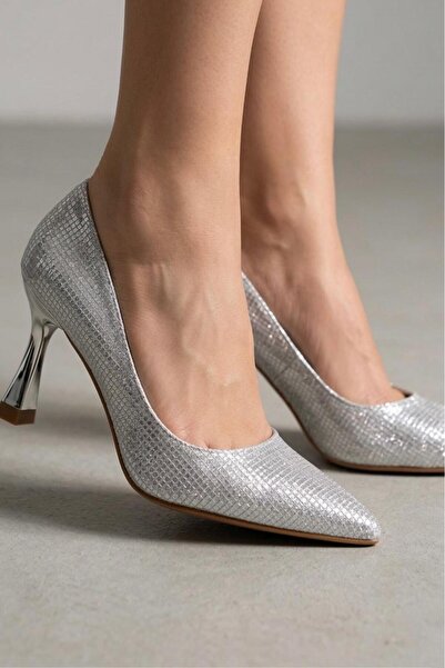 beelleshoe Pixel Silver Silver Women's Comfortable Heeled Shiny New Fashion S...