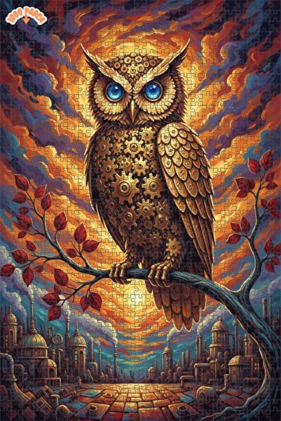 Esranın Dünyası Steam Industrial Owl Oil Painting Lookalike Double-Layer Fram...