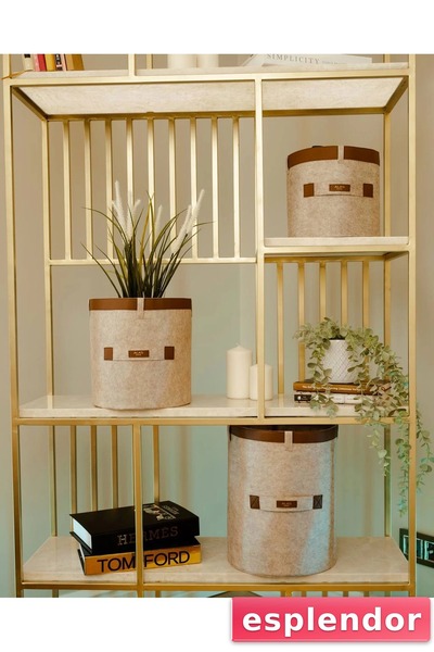 esplendor Leather Striped Round Multi-Purpose Organizer Box Felt Basket (maxi...