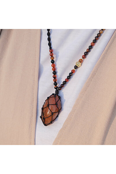 ByFlorya Jewelry Agate Natural Stone Necklace - Handcrafted Mesh Design Adjus...