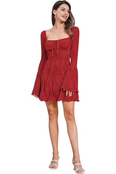 OEM Short bodycon casual dress, square neckline, red M