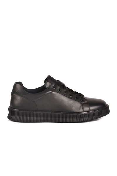 Aspor Black Genuine Leather Large Size Men's Casual Shoes
