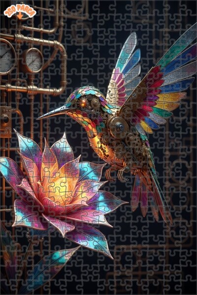 Esranın Dünyası Steam Powered Mechanical Hummingbird and Luminous Flower Doub...