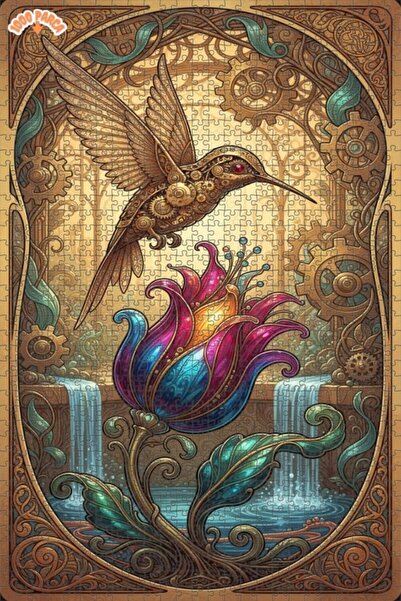 Esranın Dünyası Mechanical Hummingbird and Magical Flower Double-Layer Framed...