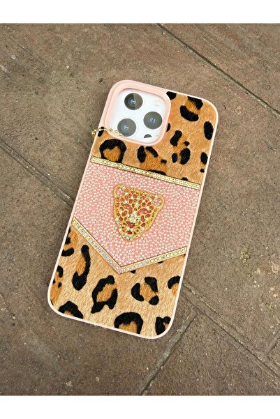 madamcase iPhone 13 Pro Max Pink Color L Leopard Printed Stone-Encropped Fur ...