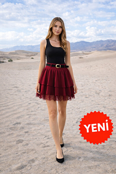 winmoda Women's Lace Guipure Lace Layered Mini Skirt – Pack of Belt Imported ...