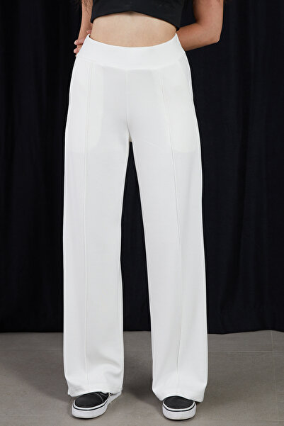 zenne Modal Çimalı Soft-Textured Wide-Leg Trousers Ecru