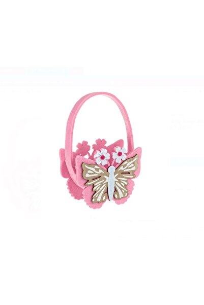 OEM Decorative Easter Bag Made of Pink Felt with Butterfly Handle 15x7x23cm