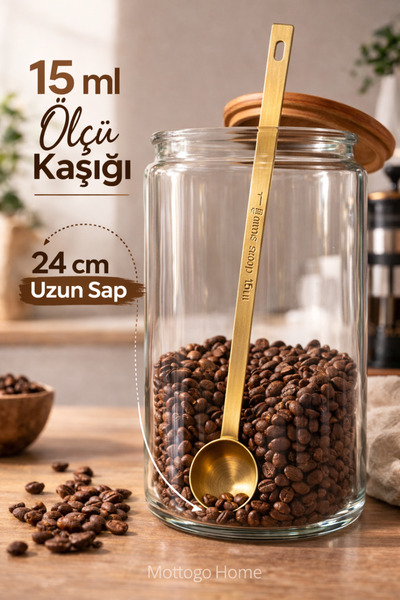 Mottogo Uzun Saplı Kahve Ölçü Kaşığı – Paslanmaz Çelik Kavanoz Kaşığı (5 ml /...