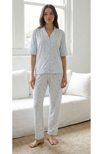 Espuar Комплект пижама за жени с яка, копчета и цветя