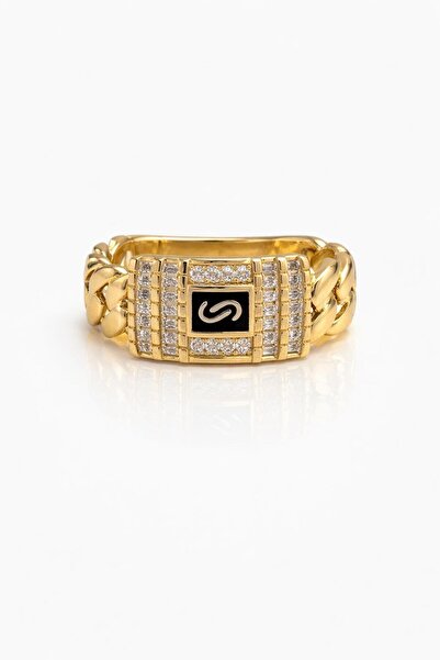 Angelovia Chain Form Stone Detailed Women's Steel Ring