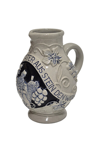 Hasyılmaz Vintage Kabartma Motifli Taş Seramik Şarap Sürahisi 15cm