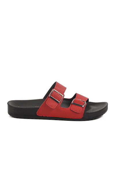 Aspor Red Double Striped Women's Flat Slippers