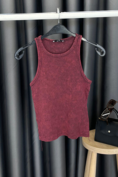 Crep ياقة بحمالة عنق قميص رياضي بتفاصيل مثيرة - أحمر كلاريت BORDO