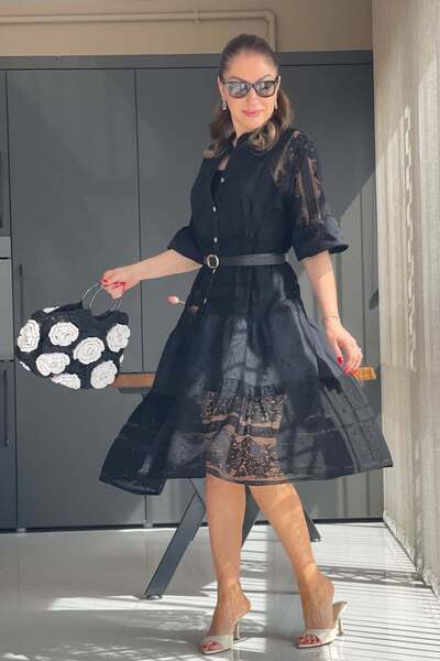 MİSLİNA BUTİK İthal Dantelli Siyah Elbise