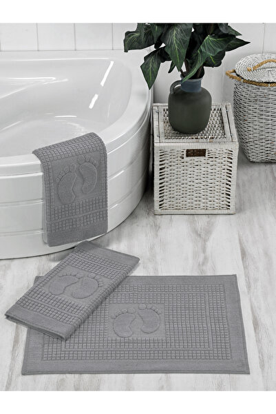 MELONIE Gray 3-Piece Foot Towel - Mat Bathroom Set