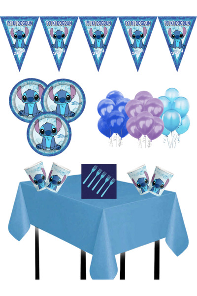 Parti Furyası Stitch 24 Kişilik Doğum Günü Parti Seti – Tabak Bardak Peçete B...
