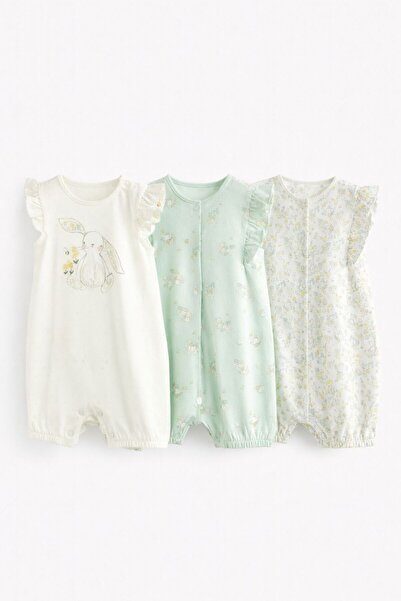 Next Baby Cotton Piece Rabbit Patterned 3-Piece Jumpsuit Set