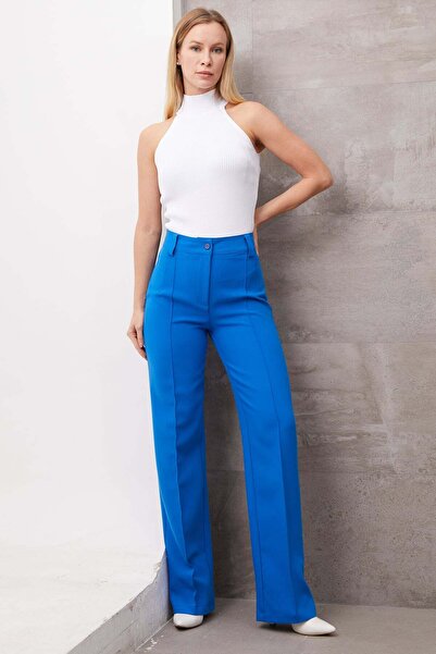 zenne بنطلون بتفاصيل خضراء من الأمام أزرق بلون الكوبالت