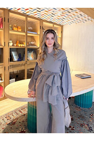 Miraydın Butik Women's Modal Sets with Tie-Detail Pants M41648 - Mink