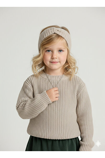 CLOUDY WEAR&DESİGN سترة تريكو محبوكة برقبة دائرية للفتيات (2-13 سنة)
