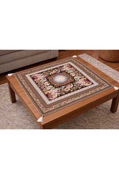 Yeshome Collection Royal Noir 95X95 Goblen Coffee Table and Fiskos Cover