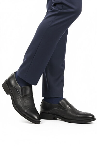 Aspor Black Genuine Leather Laceless Men's Classic Shoes